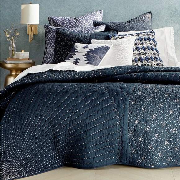 Lucky Brand Other - Sashiko Hand-Stitched Cotton Quilt FULL/QUEEN Blue